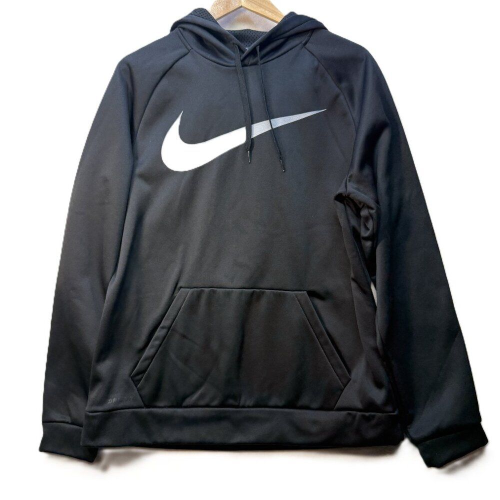 Nike Black Dri-Fit Pullover Hoodie Sweatshirt Athletic Training Logo Men’s Large